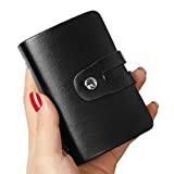 RFID Credit Card Holder for Women or Men, Leather Business Card Holder, Slim Credit Cards Organizer and Card Case, Minimalist Credit Card Wallet with 26 Card Slots (Black)
