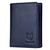 Bullcaptain Large Capacity Genuine Leather Bifold Wallet/Credit Card Holder for Men with 15 Card Slots QB-027 (Blue)