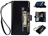 iPhone 7 Plus Wallet Case, iPhone 8 Plus,Premium PU Leather Handbag Case with Hand Strap, with Credit Card Holders Cover,Wallet Case for Girls Women Men, Retro Vintage Cover Case - Black